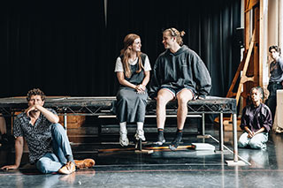 Cary Crankson, Maisie Smith, Ed McVey & Leda in rehearsals